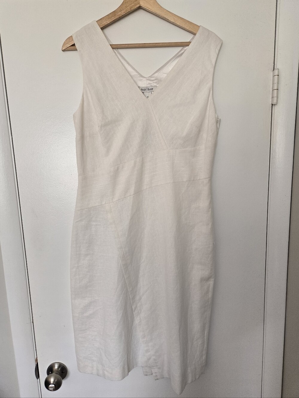 NWT White House Black Market Linen Blend Cream Asymmetrical Sleeveless Sheath